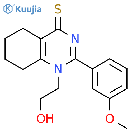 1-(2-hydroxyethyl)-2-(3-methoxyphenyl)-1,4,5,6,7,8-hexahydroquinazoline-4-thione structure
