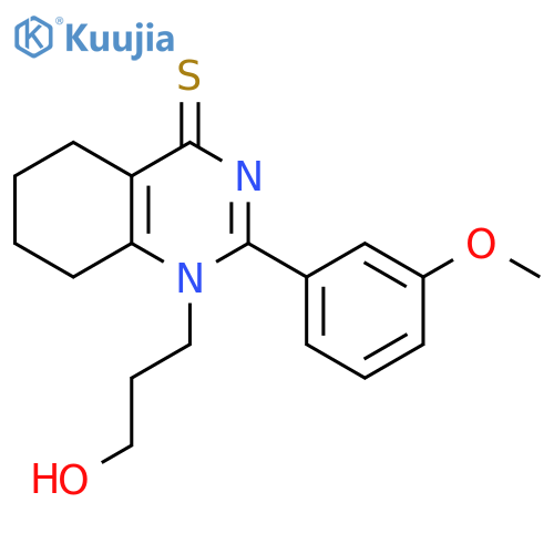 1-(3-hydroxypropyl)-2-(3-methoxyphenyl)-1,4,5,6,7,8-hexahydroquinazoline-4-thione structure