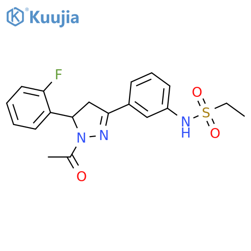 N-{3-1-acetyl-5-(2-fluorophenyl)-4,5-dihydro-1H-pyrazol-3-ylphenyl}ethane-1-sulfonamide structure