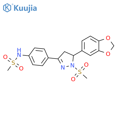 N-{4-[5-(2H-1,3-benzodioxol-5-yl)-1-methanesulfonyl-4,5-dihydro-1H-pyrazol-3-yl]phenyl}methanesulfonamide structure