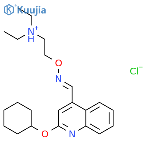2-[({(1Z)-[2-(cyclohexyloxy)quinolin-4-yl]methylidene}amino)oxy]-N,N-diethylethanaminium chloride structure