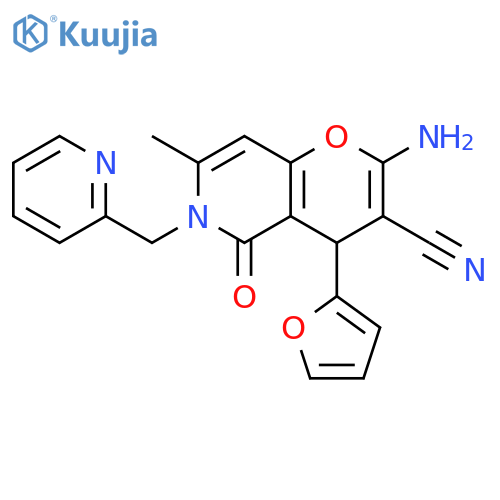 2-amino-4-(furan-2-yl)-7-methyl-5-oxo-6-(pyridin-2-yl)methyl-4H,5H,6H-pyrano3,2-cpyridine-3-carbonitrile structure
