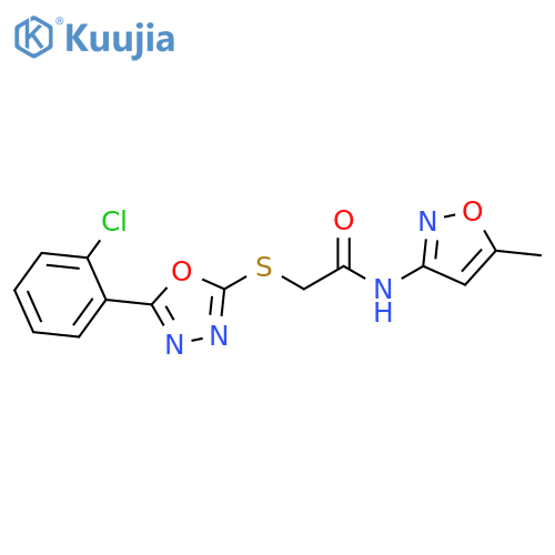 2-{5-(2-chlorophenyl)-1,3,4-oxadiazol-2-ylsulfanyl}-N-(5-methyl-1,2-oxazol-3-yl)acetamide structure