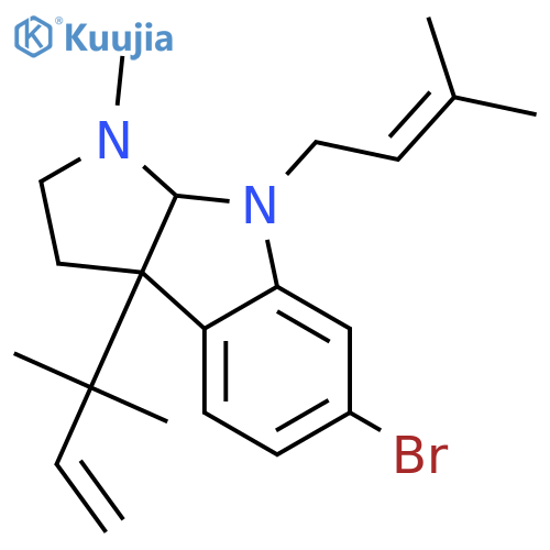 Pyrrolo[2,3-b]indole,6-bromo-3a-(1,1-dimethyl-2-propen-1-yl)-1,2,3,3a,8,8a-hexahydro-1-methyl-8-(3-methyl-2-buten-1-yl)-,(3aR,8aR)- structure