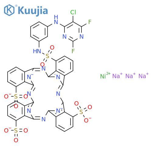 trisodium [22-[[[3-[(5-chloro-2,6-difluoro-4-pyrimidinyl)amino]phenyl]amino]sulphonyl]-29H,31H-phthalocyanine-1,8,15-trisulphonato(5-)-N29,N30,N31,N32]nickelate(3-) structure