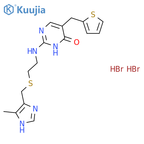 2-[(2-{[(5-methyl-1H-imidazol-4-yl)methyl]sulfanyl}ethyl)amino]-5-(thiophen-2-ylmethyl)pyrimidin-4(3H)-one dihydrobromide structure