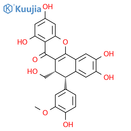 7H-Benzo[c]xanthen-7-one,5,6-dihydro-2,3,8,10-tetrahydroxy-5-(4-hydroxy-3-methoxyphenyl)-6-(hydroxymethyl)-,(5R,6R)-rel-(-)- structure