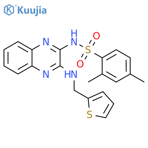 2,4-dimethyl-N-(3-{(thiophen-2-yl)methylamino}quinoxalin-2-yl)benzene-1-sulfonamide structure