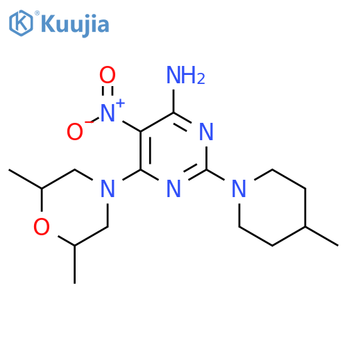 6-(2,6-dimethylmorpholin-4-yl)-2-(4-methylpiperidin-1-yl)-5-nitropyrimidin-4-amine structure