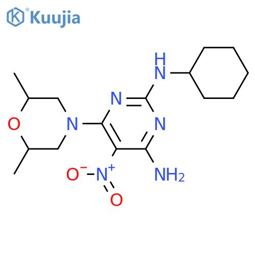 N2-cyclohexyl-6-(2,6-dimethylmorpholin-4-yl)-5-nitropyrimidine-2,4-diamine structure