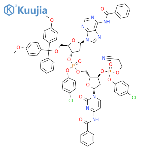 3'-Cytidylic acid, N-benzoyl-5'-O-(bis(4-methoxyphenyl)phenylmethyl)-P-(4-chlorophenyl)-2'-deoxyadenylyl-(3'.5')-N-benzoyl-2'-deoxy-, 4-chlorophenyl 2-cyanoethyl ester structure