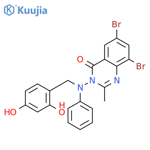 6,8-dibromo-3-[(2,4-dihydroxybenzyl)(phenyl)amino]-2-methylquinazolin-4(3H)-one structure