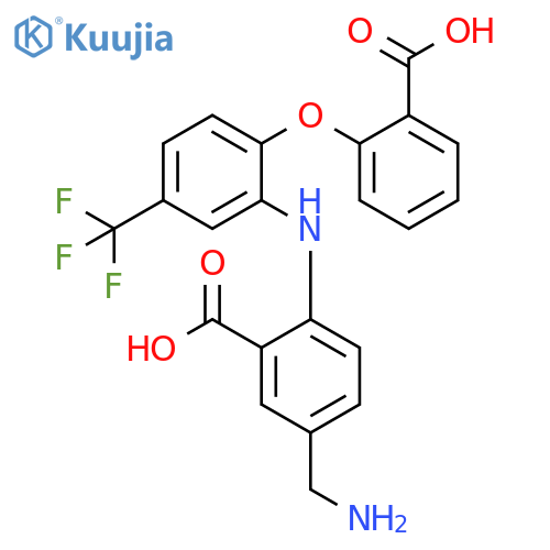 Benzoic acid,5-(aminomethyl)-2-[[2-(2-carboxyphenoxy)-5-(trifluoromethyl)phenyl]amino]- structure
