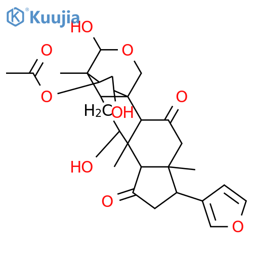 17-(furan-3-yl)-1,7,20-trihydroxy-4,8,13-trimethyl-11,15-dioxohexadecahydro-4,10-(methanooxymethano)cyclopenta[a]phenanthren-3-yl acetate structure