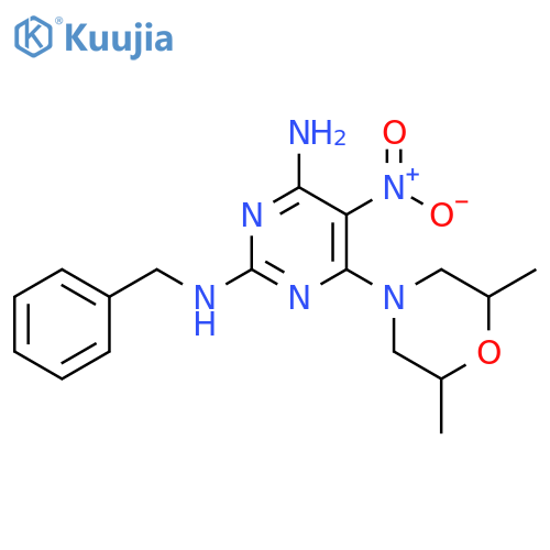 N2-benzyl-6-(2,6-dimethylmorpholin-4-yl)-5-nitropyrimidine-2,4-diamine structure