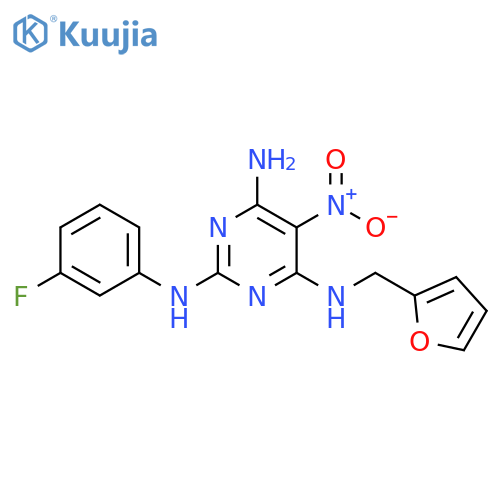 N2-(3-fluorophenyl)-N4-(furan-2-yl)methyl-5-nitropyrimidine-2,4,6-triamine structure