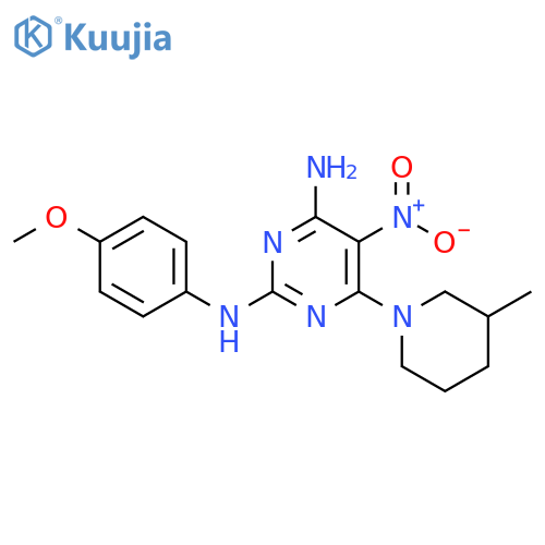 N2-(4-methoxyphenyl)-6-(3-methylpiperidin-1-yl)-5-nitropyrimidine-2,4-diamine structure