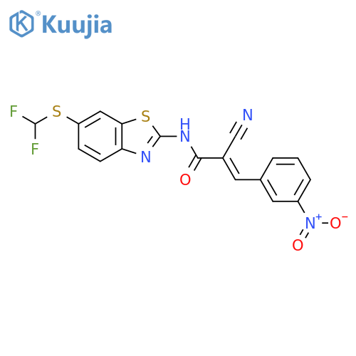 2-cyano-N-{6-[(difluoromethyl)sulfanyl]-1,3-benzothiazol-2-yl}-3-(3-nitrophenyl)prop-2-enamide structure