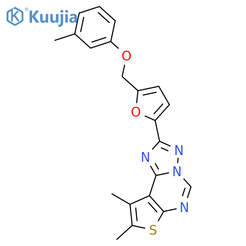 8,9-dimethyl-2-{5-[(3-methylphenoxy)methyl]furan-2-yl}thieno[3,2-e][1,2,4]triazolo[1,5-c]pyrimidine structure