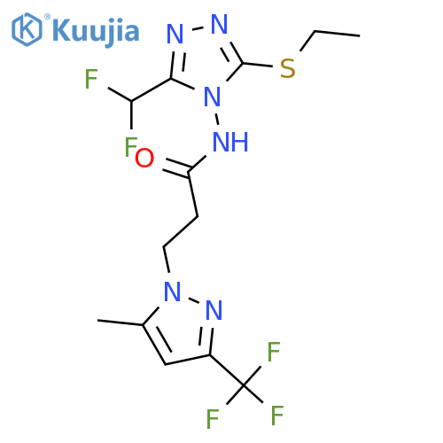 N-[3-(difluoromethyl)-5-(ethylsulfanyl)-4H-1,2,4-triazol-4-yl]-3-[5-methyl-3-(trifluoromethyl)-1H-pyrazol-1-yl]propanamide structure