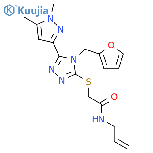 2-{[5-(1,5-dimethyl-1H-pyrazol-3-yl)-4-(furan-2-ylmethyl)-4H-1,2,4-triazol-3-yl]sulfanyl}-N-prop-2-en-1-ylacetamide structure