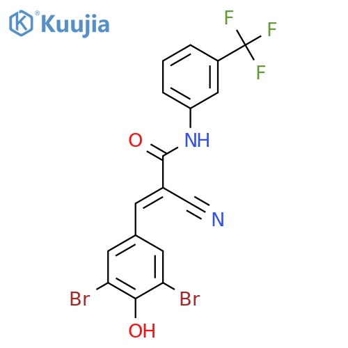 2-cyano-3-(3,5-dibromo-4-hydroxyphenyl)-N-[3-(trifluoromethyl)phenyl]prop-2-enamide structure
