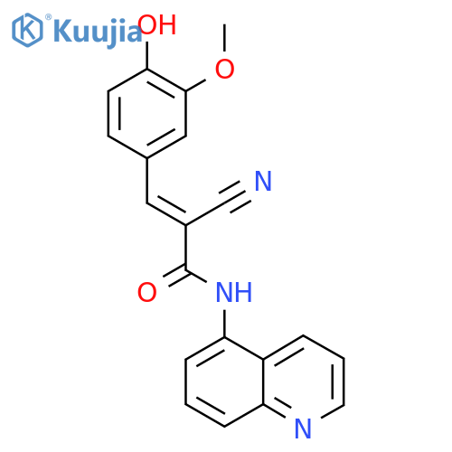 2-cyano-3-(4-hydroxy-3-methoxyphenyl)-N-(quinolin-5-yl)prop-2-enamide structure