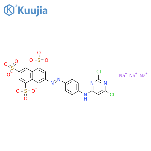 1,3,5-Naphthalenetrisulfonicacid, 7-[2-[4-[(2,6-dichloro-4-pyrimidinyl)amino]phenyl]diazenyl]-, sodium salt(1:3) structure