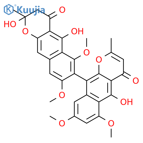 2,5,5'-trihydroxy-6,6',8,8'-tetramethoxy-2,2'-dimethyl-2,3-dihydro-4H,4'H-7,10'-bibenzo[g]chromene-4,4'-dione structure