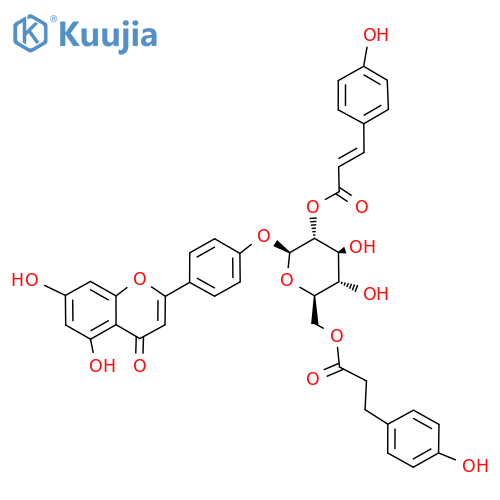 Apigenin 4'-O-(2'',6''-di-O-E-p-coumaroyl)glucoside structure