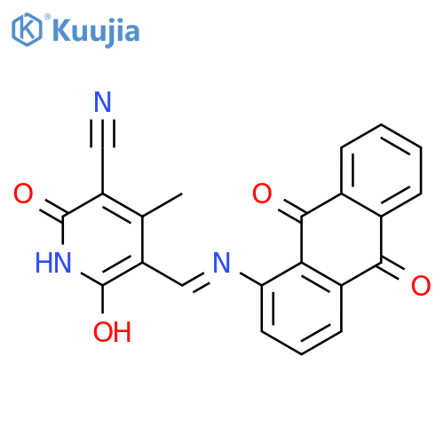 3-Pyridinecarbonitrile,5-[[(9,10-dihydro-9,10-dioxo-1-anthracenyl)imino]methyl]-1,6-dihydro-2-hydroxy-4-methyl-6-oxo- structure