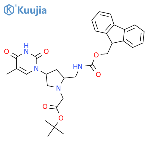 1-Pyrrolidineacetic acid, 4-(3,4-dihydro-5-methyl-2,4-dioxo-1(2H)-pyrimidinyl)-2-[[[(9H-fluoren-9-ylmethoxy)carbonyl]amino]methyl]-, 1,1-dimethylethyl ester, (2R,4R)- structure