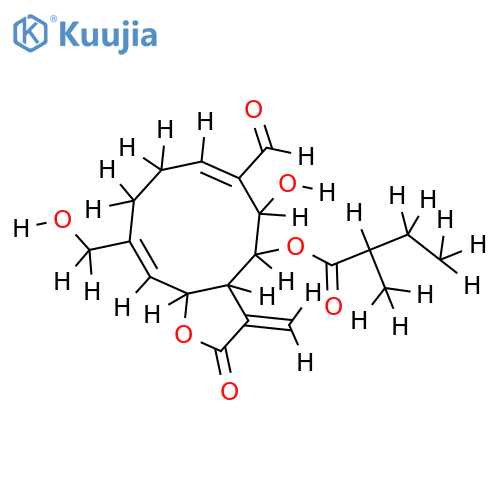 14-Aldehyde,8-(2-methylbutanoyl)-8,9,14,15-Tetrahydroxy-1(10),4,11(13),8-germacratrien-12,6-olide structure