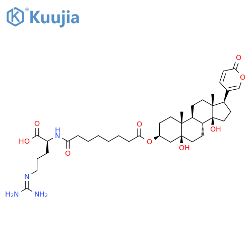 (3beta,5beta)-3-{[8-({(1S)-1-carboxy-4-[(diaminomethylidene)amino]butyl}amino)-8-oxooctanoyl]oxy}-5,14-dihydroxybufa-20,22-dienolide structure