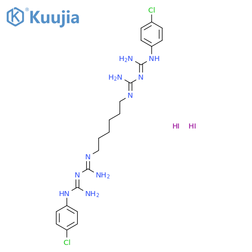 2,2'-hexane-1,6-diylbis(1-{(E)-amino[(4-chlorophenyl)amino]methylidene}guanidine) dihydroiodide structure