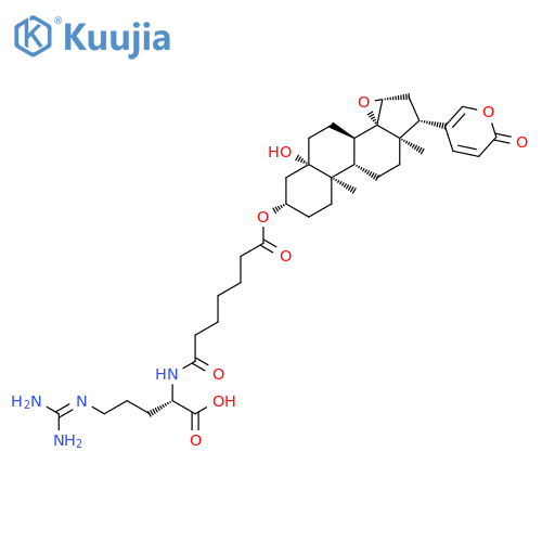 (3beta,5beta,15beta)-3-{[7-({(1S)-1-carboxy-4-[(diaminomethylidene)amino]butyl}amino)-7-oxoheptanoyl]oxy}-5-hydroxy-14,15-epoxybufa-20,22-dienolide structure