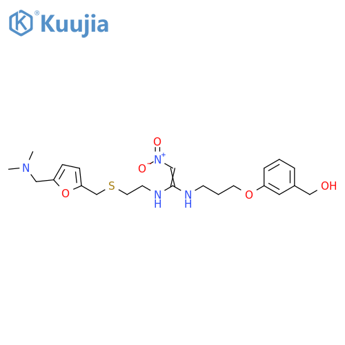 Benzenemethanol,3-[3-[[1-[[2-[[[5-[(dimethylamino)methyl]-2-furanyl]methyl]thio]ethyl]amino]-2-nitroethenyl]amino]propoxy]- structure