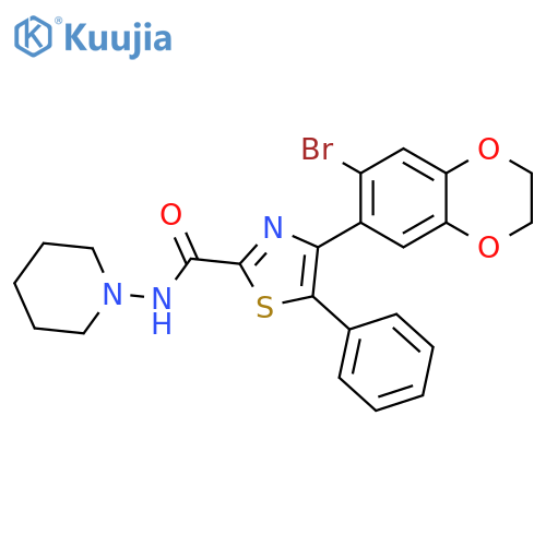 4-(7-bromo-2,3-dihydrobenzo[b][1,4]dioxin-6-yl)-5-phenyl-N-(piperidin-1-yl)thiazole-2-carboxamide structure