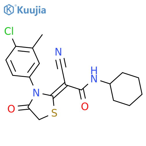 2-[3-(4-chloro-3-methylphenyl)-4-oxo-1,3-thiazolidin-2-ylidene]-2-cyano-N-cyclohexylacetamide structure