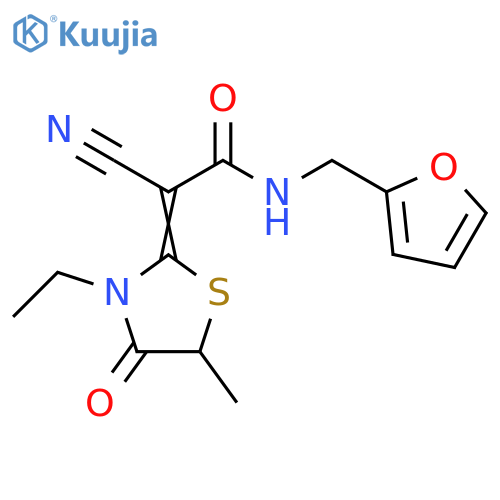 2-Cyano-2-(3-ethyl-5-methyl-4-oxo-2-thiazolidinylidene)-N-(2-furanylmethyl)acetamide structure