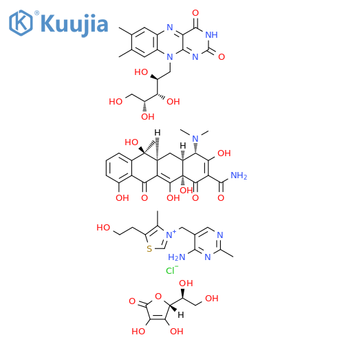 L-Ascorbic acid, mixt. with 3-[(4-amino-2-methyl-5-pyrimidinyl)methyl]-5-(2-hydroxyethyl)-4-methylthiazolium chloride, (4S,4aS,5aS,6S,12aS)-4-(dimethylamino)-1,4,4a,5,5a,6,11,12a-octahydro-3,6,10,12,12a-pentahydroxy-6-methyl-1,11-dioxo-2-naphthacenecarboxamide and riboflavin (9CI) structure