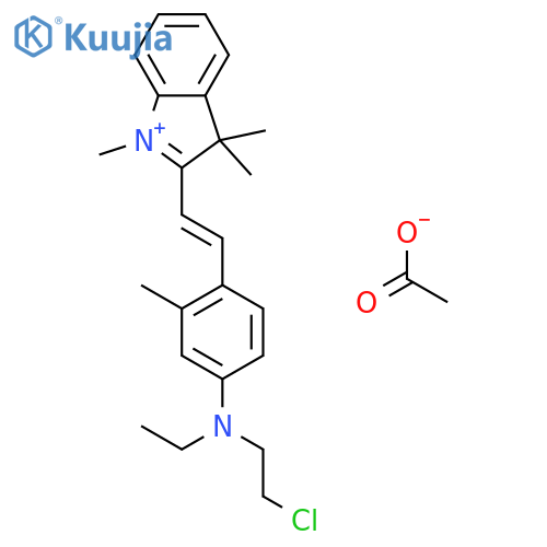 N-(2-chloroethyl)-N-ethyl-3-methyl-4-[2-(1,3,3-trimethylindol-1-ium-2-yl)vinyl]aniline acetate structure