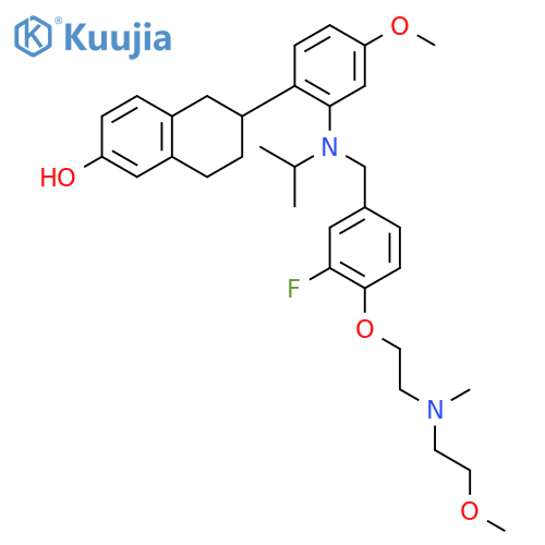 2-Naphthalenol,6-[2-[[[3-fluoro-4-[2-[(2-methoxyethyl)methylamino]ethoxy]phenyl]methyl](1-methylethyl)amino]-4-methoxyphenyl]-5,6,7,8-tetrahydro- structure