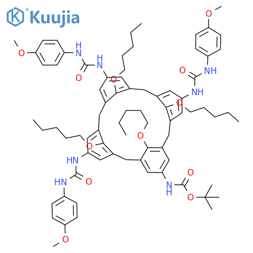 Carbamic acid, [11,17,23-tris[[[(4-methoxyphenyl)amino]carbonyl]amino]-25,26,27,28-tetrakis(pentyloxy)pentacyclo[19.3.1.13,7.19,13.115,19]octacosa-1(25),3,5,7(28),9,11,13(27),15,17,19(26),21,23-dodecaen-5-yl]-, 1,1-dimethylethyl ester (9CI) structure