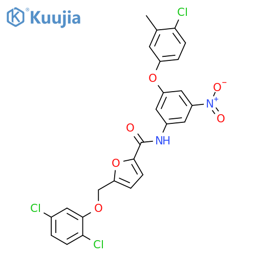 <br>N-[3-(4-chloro-3-methylphenoxy)-5-nitrophenyl]-5-[(2,5-dichlorophenoxy)meth yl]furan-2-carboxamide structure