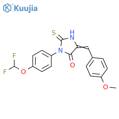 3-4-(difluoromethoxy)phenyl-5-(4-methoxyphenyl)methylidene-2-sulfanylideneimidazolidin-4-one structure