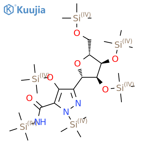5-[(2S,3S,4R,5R)-3,4-Bis(trimethylsilyloxy)-5-(trimethylsilyloxymethyl)oxolan-2-yl]-N,2-bis(trimethylsilyl)-4-trimethylsilyloxypyrazole-3-carboxamide structure
