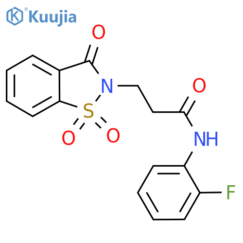N-(2-fluorophenyl)-3-(1,1,3-trioxo-2,3-dihydro-1lambda6,2-benzothiazol-2-yl)propanamide structure