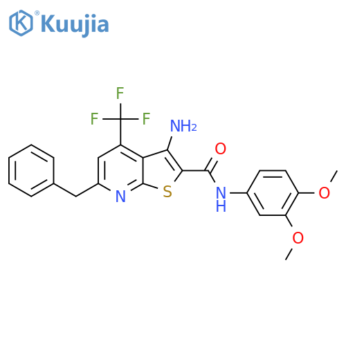 3-amino-6-benzyl-N-(3,4-dimethoxyphenyl)-4-(trifluoromethyl)thieno[2,3-b]pyridine-2-carboxamide structure