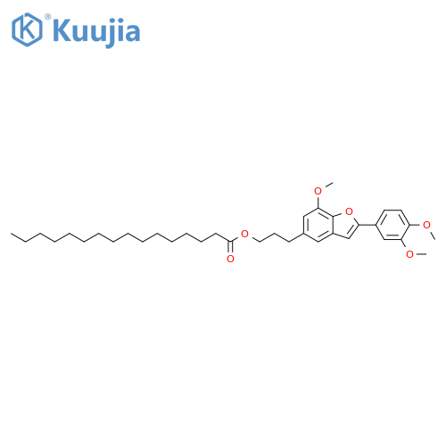 Hexadecanoic acid, 3-[2-(3,4-dimethoxyphenyl)-7-methoxy-5-benzofuranyl]propyl ester structure